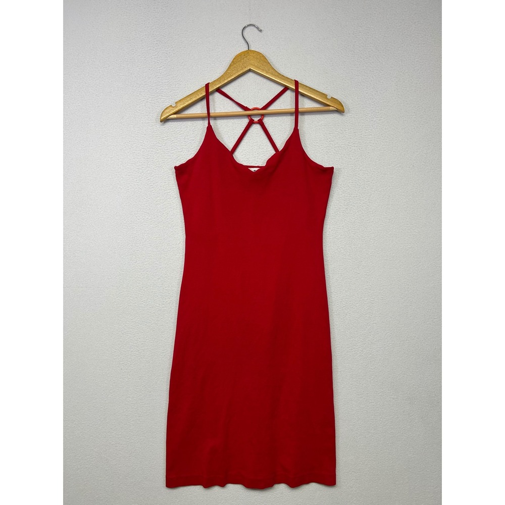 Minimalist Y2K Tom Tailor Womens 36 Red Criss Cross Ring Back Ribbed Mini Dress